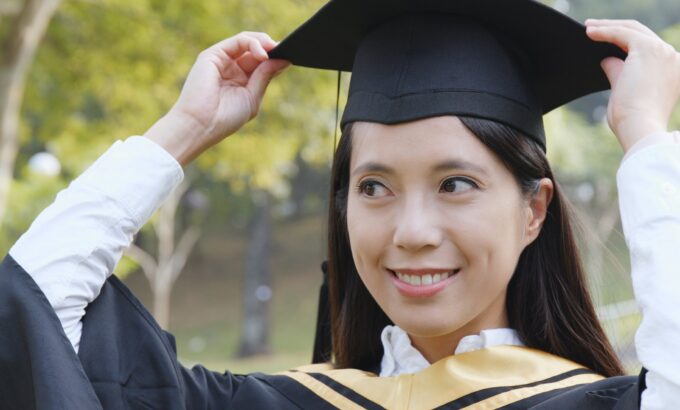 Graduation woman wearing mortarboard